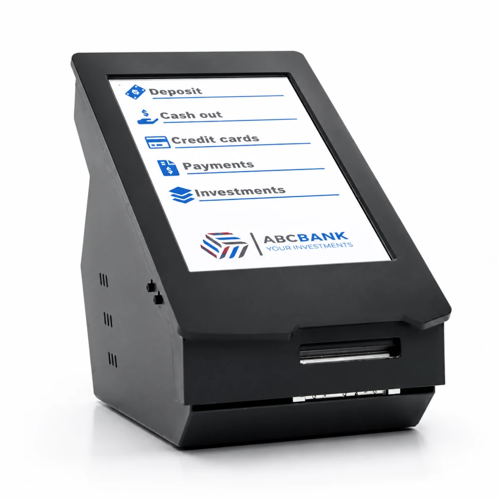 b2-touch-transparent-pro Q-smart B2 Touch dokunmatik sıramatik bilet makinesi, 10.1 inç ekranlı sıra yönetim kiosku