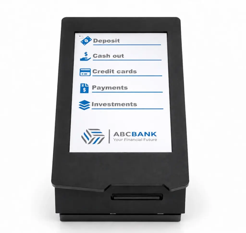 qsmart-b2-touch-front-pro Q-smart B2 Touch dokunmatik sıramatik sistemi önden görünüm, masaüstü bilet makinesi