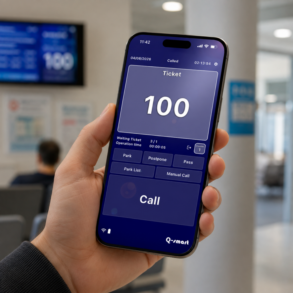 Q-smart Sanal Terminal iPhone uygulaması ile sıra numarası çağırma ekranı